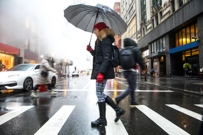 Woman walking in NYC with an umbrella